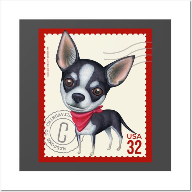 Funny Black and White Chihuahua Dog posing cutely Wall Art by Danny Gordon Art